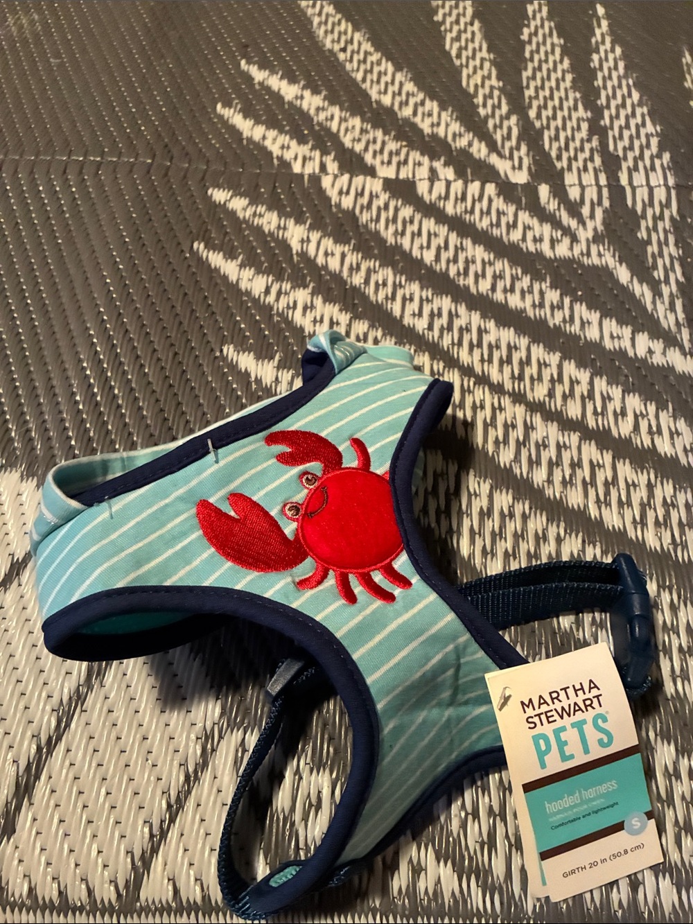 Martha Stewart Pets Light Blue Striped Swim Harness with Red Crab